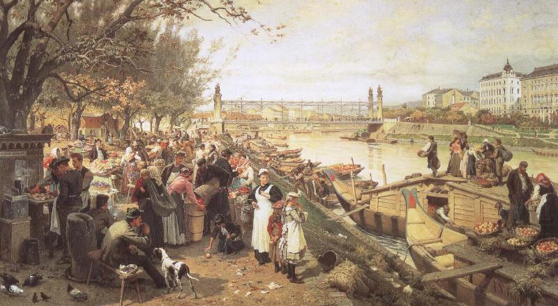 robert schumann viennese street csene during the of brahms  the fruit market on the quayside near the maria theresa bridge china oil painting image